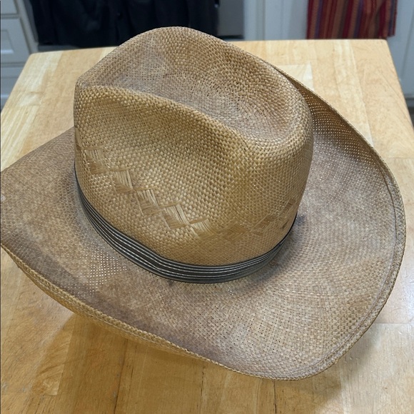Tan Straw Cowboy Hat and leather interior band- rustic look by design - Picture 14 of 16
